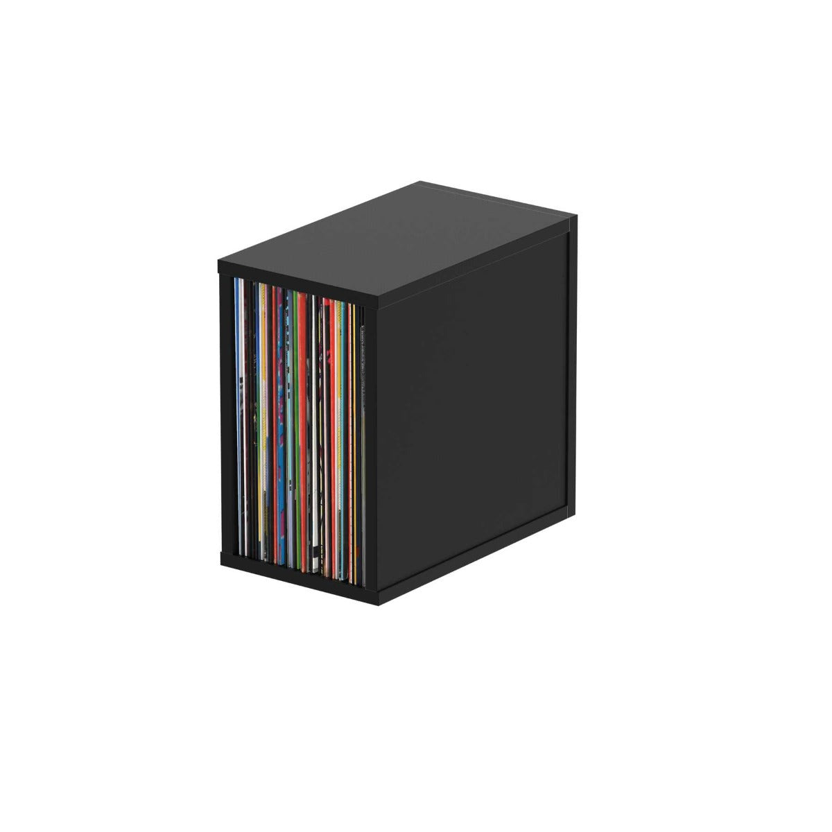 Black Glorious Record Box 55 Vinyl Storage case with secure latch for organizing and protecting vinyl records.