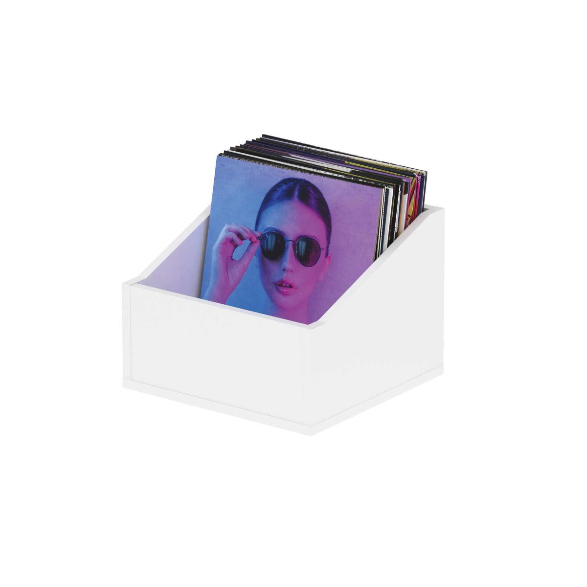 White Glorious Record Box Advanced vinyl storage case with secure lid and handle for organizing and protecting records.