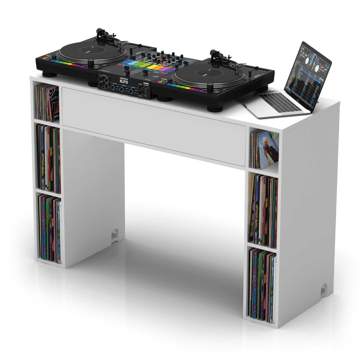 White Glorious Modular Mix Station for DJ setups, featuring adjustable modules and a sturdy design for professional mixing.