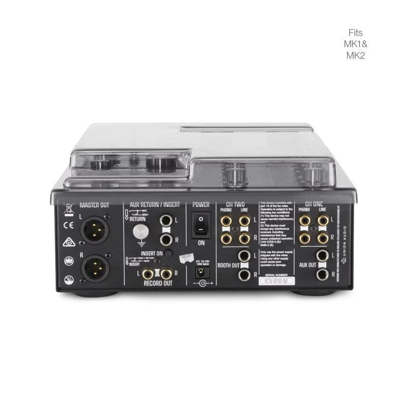 Decksaver cover for Radius Two Valve DJ mixer, fits MK1 and MK2 models, offers durable protection for electronic equipment.