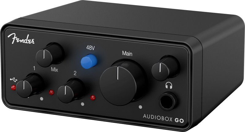 PreSonus AudioBox Go USB-C audio interface with compact design and input/output jacks for music recording and audio production.