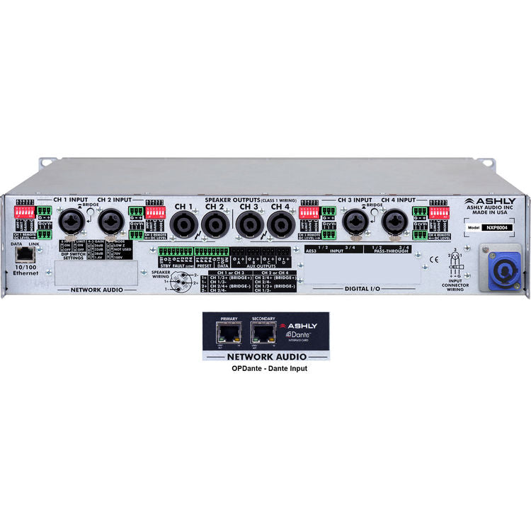 Ashly NXP8004D 4-Channel Multi-Mode Network Power Amplifier with Protea DSP Software Suite & Dante Digital Int.