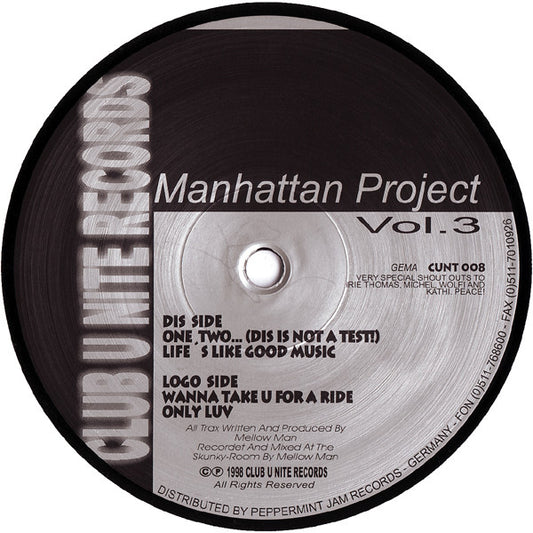 Manhattan Project - Vol.3 (12") (Very Good Plus (VG+)) | Rectangle Triangle | Media Condition: Very Good Plus (VG+)
Sleeve Condition: Generic


 

Notes:




 

.  Dis Side A 