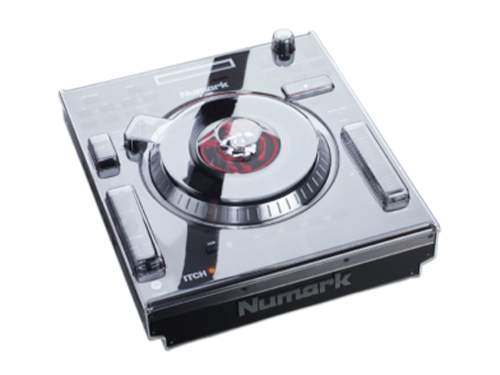 Decksaver Numark V7 smoked and clear DJ controller cover protecting the Numark V7 turntable from dust and damage.