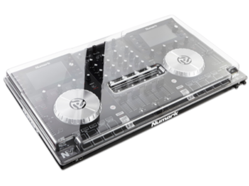 Decksaver DJ controller cover for Numark NV and NV2, protective plastic case on a DJ setup.
