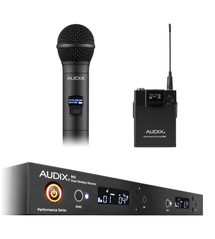 Audix AP42C2BPB Dual-Channel Diversity Receiver, Bodypack Transmitter & Handheld Transmitter (B: 554 MHz – 586 MHz) 