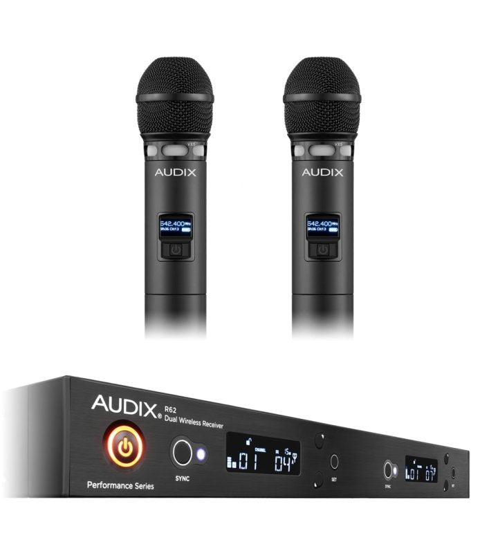 Audix AP62VX5 Dual-Channel True Diversity Receiver R62 With Two H60 VX5 Handheld Microphones (522 to 586 MHz)