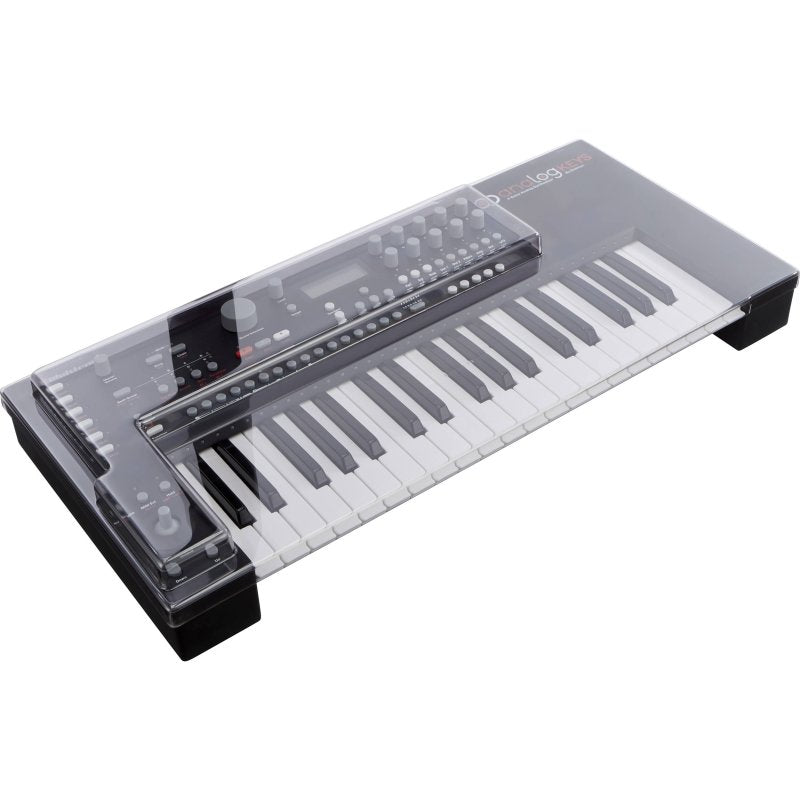 Decksaver cover for Elektron Analog Keys synthesizer, smoked clear plastic protective cover, durable and custom-fitted.