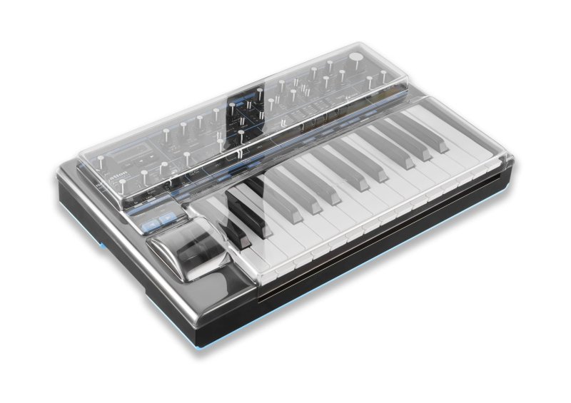Decksaver Novation Bass Station 2 synthesizer cover, clear protective plastic shield for secure storage and transport.