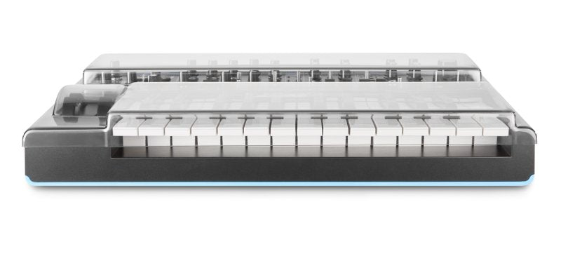 Decksaver Novation Bass Station 2 synthesizer cover protecting the device from dust and damage.