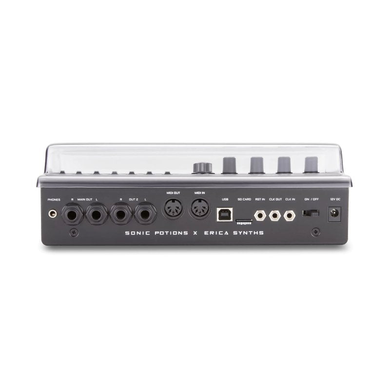 Decksaver cover for Erica Synths LXR-02 and Bassline DB-01 synthesizers, made of durable plastic to protect electronic gear.