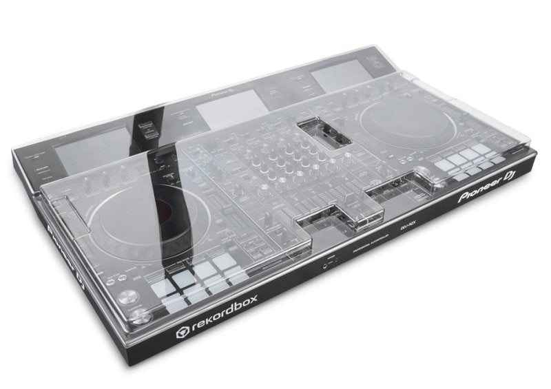 Decksaver Pioneer DDJ-RZX DJ controller cover showing clear protective material over the controller for safe storage.
