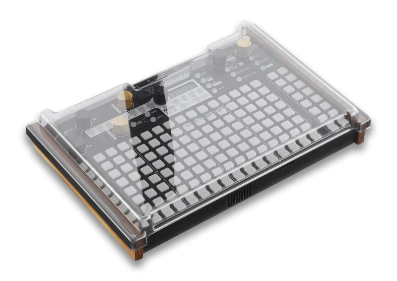 Decksaver Synthstrom Audible Deluge synthesizer cover protecting the device from dust and damage.