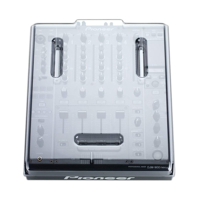 Decksaver Pioneer DJM-900 cover protecting the DJ mixer from dust and damage, made of durable, clear plastic material.