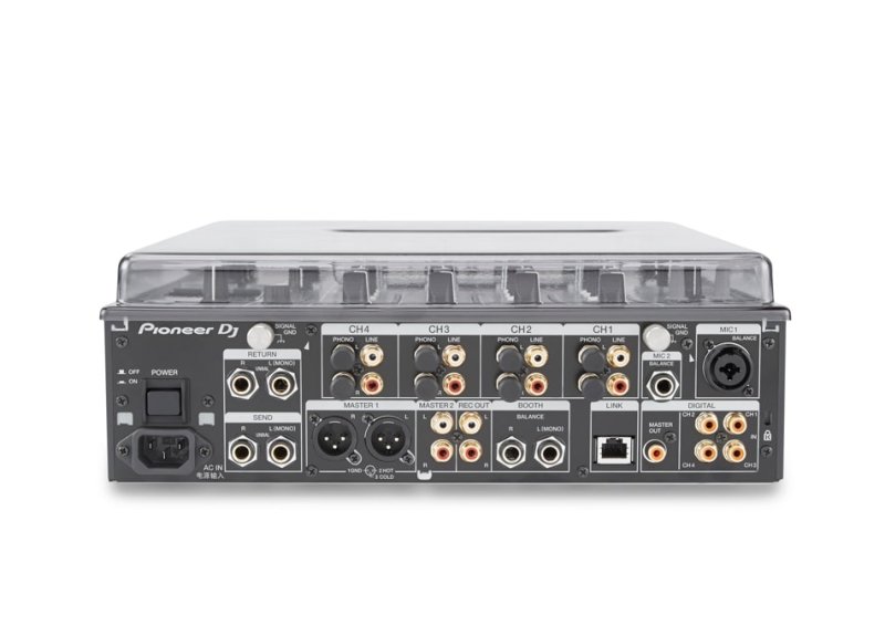Decksaver Pioneer DJM-900 NXS2 DJ mixer cover showing a clear, custom-fit protective plastic cover for the DJ mixer.