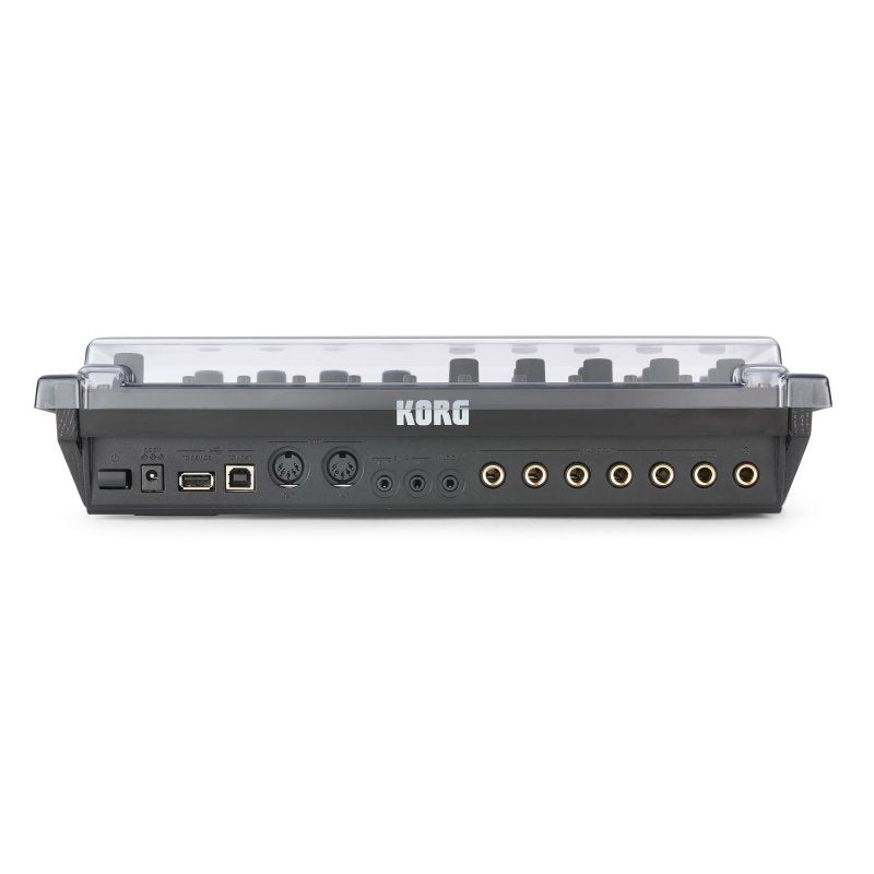 Decksaver Grooveboxes cover for Korg Drumlogue drum machine, clear protective plastic shield with precise fit and durable design