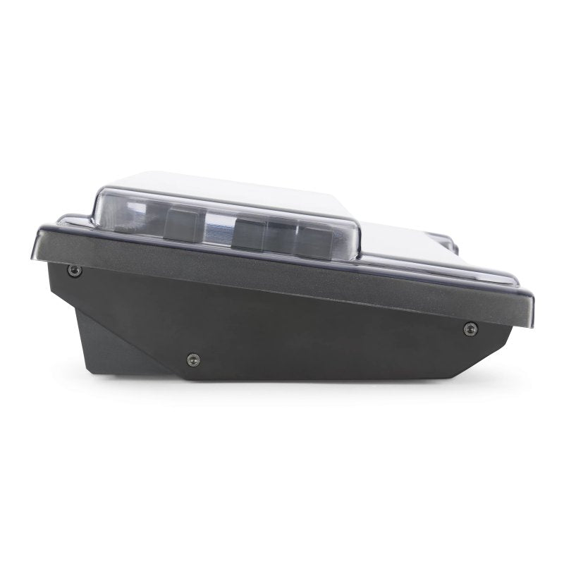 Decksaver cover for Korg Drumlogue groovebox, protective transparent plastic case with precise fit and secure closure.