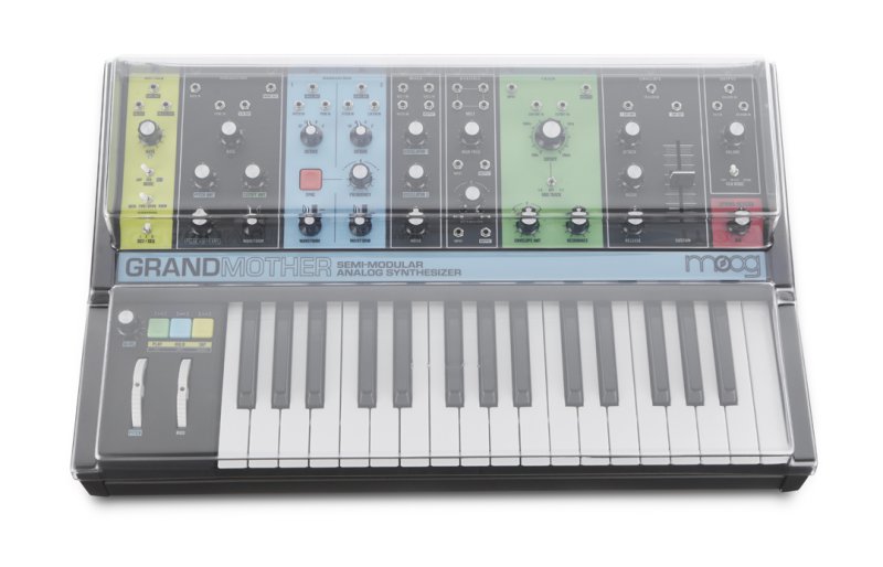 Decksaver Moog Grandmother synth cover protecting the keyboard and controls from dust and damage.