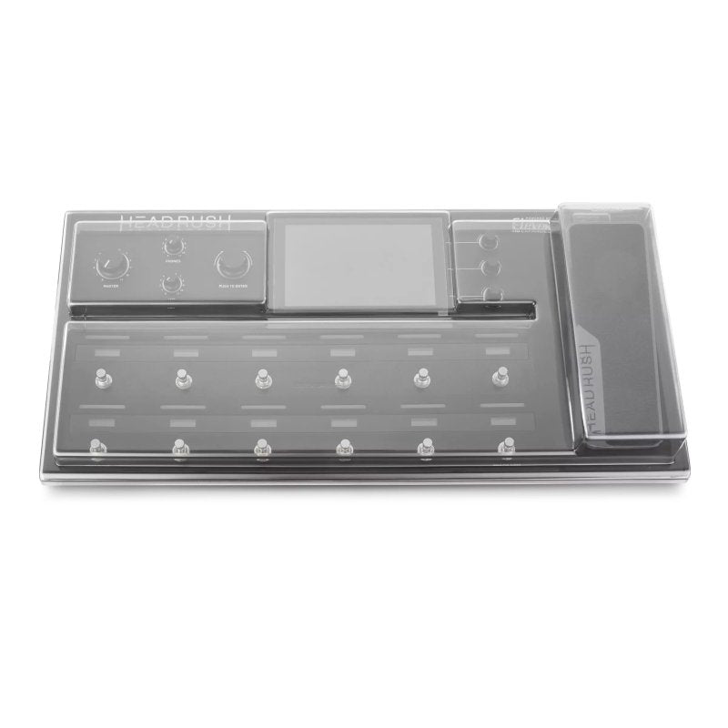 Decksaver effect pedal cover for Headrush Pedalboard, clear protective plastic case for safeguarding guitar pedals during transport.