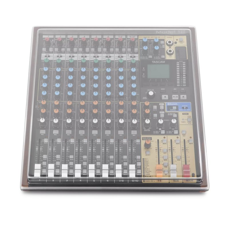 Decksaver cover for Tascam Model 12 pro audio mixer, transparent protective cover for safeguarding your mixer from dust and damage