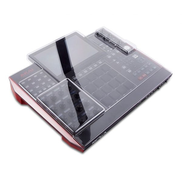 Decksaver Akai MPC X producer controller cover in smoked and clear plastic, offering protection and a sleek look.