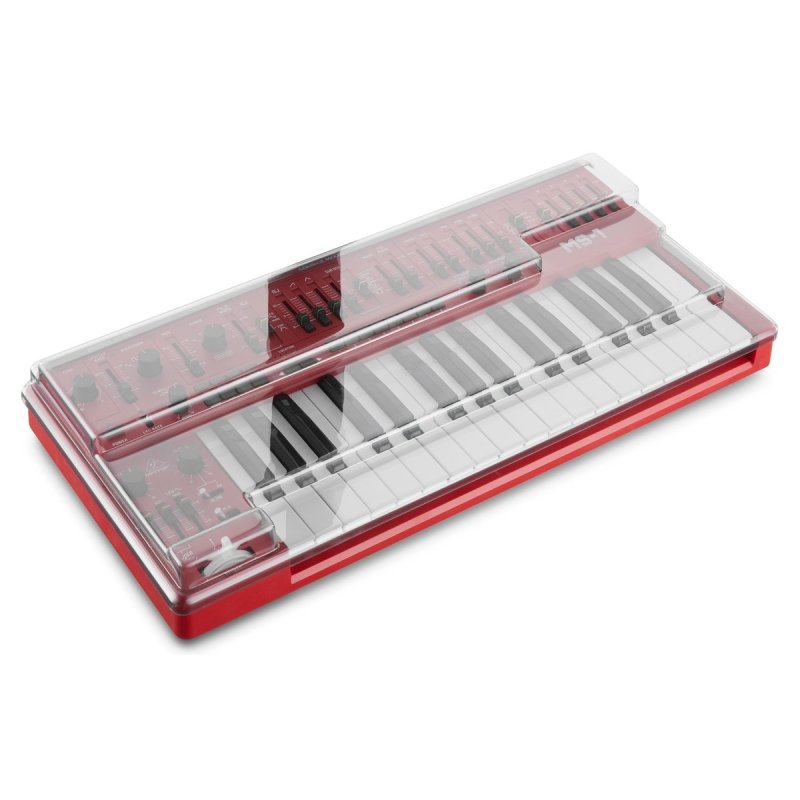 Decksaver Behringer MS-1 synthesizer cover in soft-fit, transparent plastic with precise cutouts for protection and easy access.