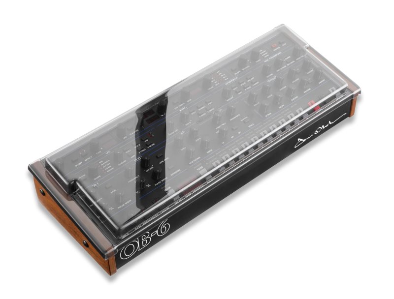 Decksaver cover for Dave Smith Instruments OB-6 desktop synthesizer, protective clear plastic cover, lightweight and custom-fit.