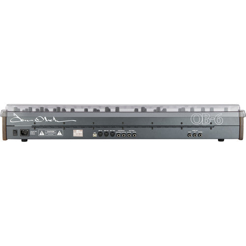 Decksaver Cover for Dave Smith Instruments OB-6 synthesizer, smoked clear plastic protective cover showing the sleek design.