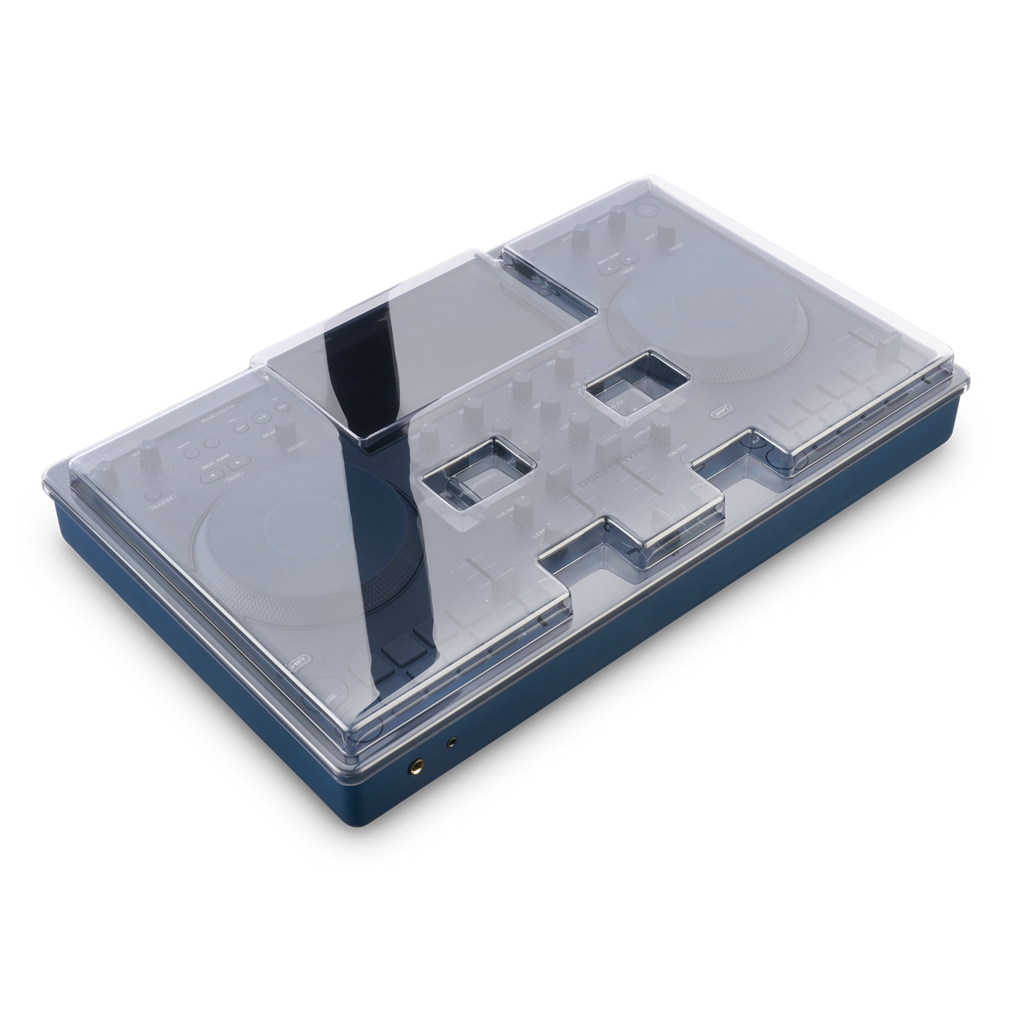 Decksaver AlphaTheta Omnis-Duo DJ controller cover in clear plastic, designed to protect the Omnis-Duo DJ controller.