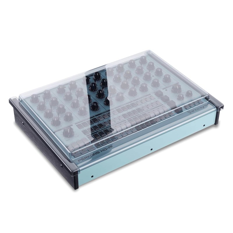Decksaver cover for Perkons HD-01 synthesizer, clear protective plastic cover designed for durable protection and safe transport.