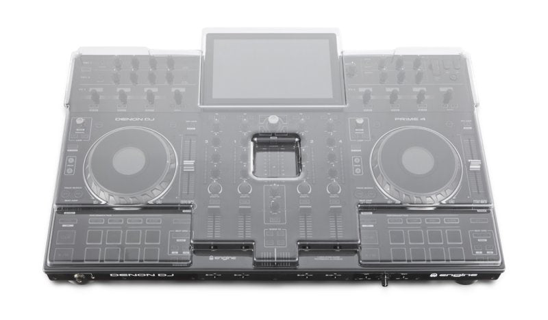 Decksaver Denon Prime 4 DJ controller cover, durable black protective case with precise fit for DJ equipment.