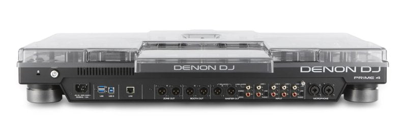 Decksaver Denon Prime 4 DJ controller cover showing a sleek black protective case designed for the Denon Prime 4 DJ mixer.