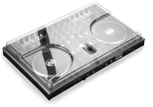 Decksaver Reloop Terminal Mix 4 DJ controller cover in smoked and clear acrylic, designed for protection and durability.