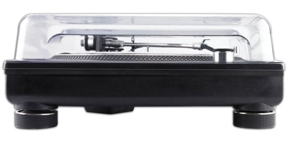 Decksaver polycarbonate cover for Technics SL-1200 and SL-1210 turntables, providing protection against dust and damage.