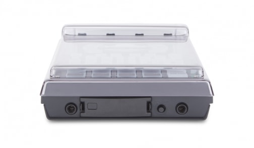 Decksaver Roland SP-404 groovebox cover in black, designed for protecting the Roland SP-404 sampler from dust and damage