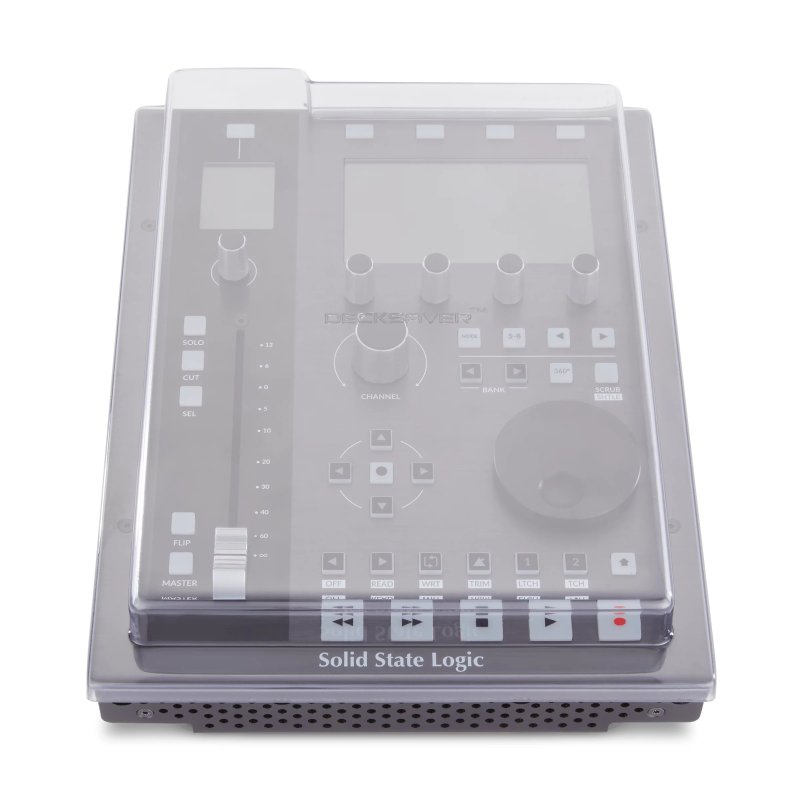 Decksaver cover for Solid State Logic UF1 producer controller, clear protective cover showing snug fit and durable plastic design.