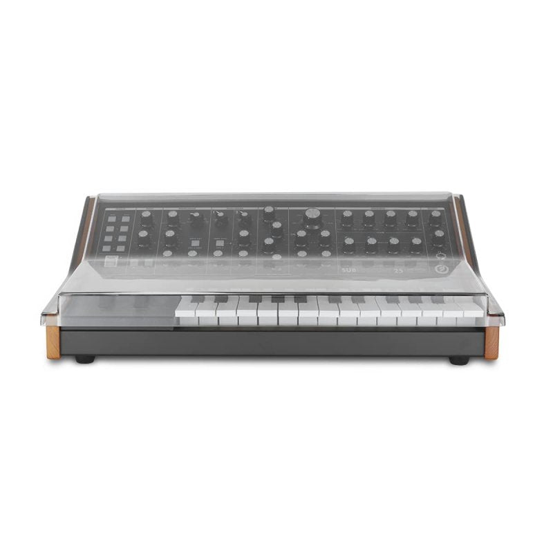 Decksaver synth cover for Moog Subsequent 25 and Sub Phatty, clear protective plastic cover for electronic synthesizers.