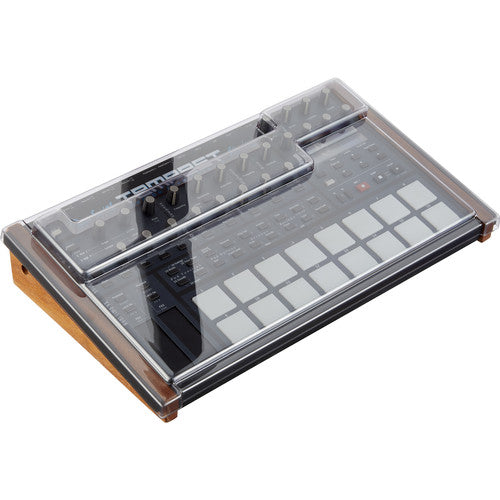 Decksaver cover for Dave Smith Instruments Tempest groovebox, smoked and clear protective plastic shell.