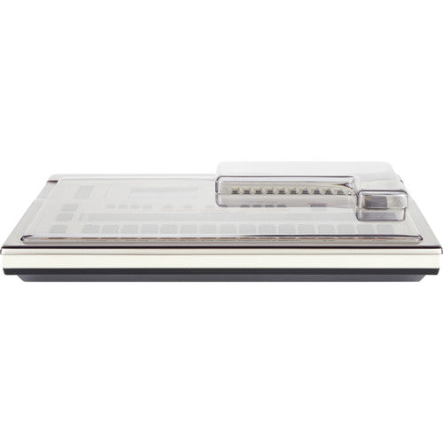 Decksaver cover for Roland TR-707 drum machine, smoked and clear plastic groovebox protector, custom-fit for added protection.