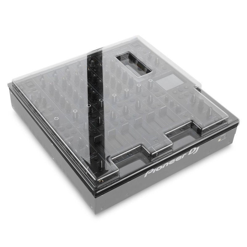 Decksaver Pioneer V10 DJ mixer cover showing a clear protective plastic cover designed for the Pioneer V10 DJ mixer.