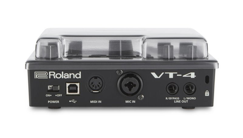Decksaver Roland VT-4 cover for vocal effect unit, molded protective plastic with precise cutouts for secure fitting.