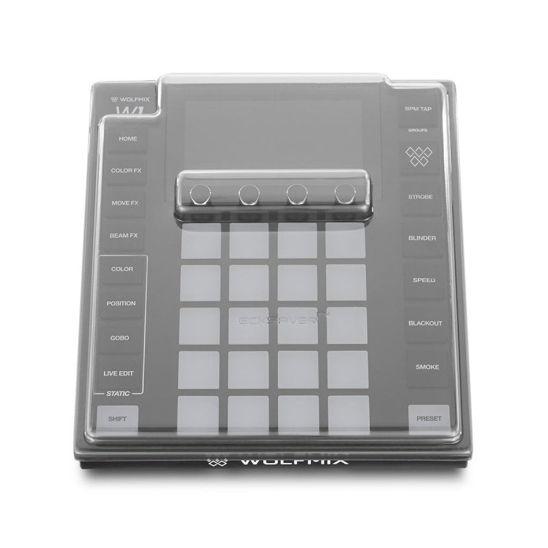 Decksaver cover for Wolfmix W1 lightning controller unit, showing a clear protective plastic cover over the device.