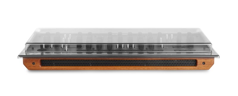 Decksaver Korg Minilogue XD synthesizer cover showing clear protective shell over the module for safe storage and transport.