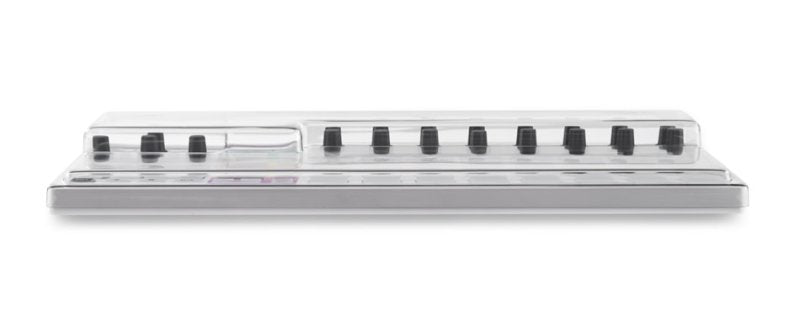 Decksaver Arturia Beatstep Pro cover in smoked and clear plastic, designed to protect grooveboxes during transport and storage.