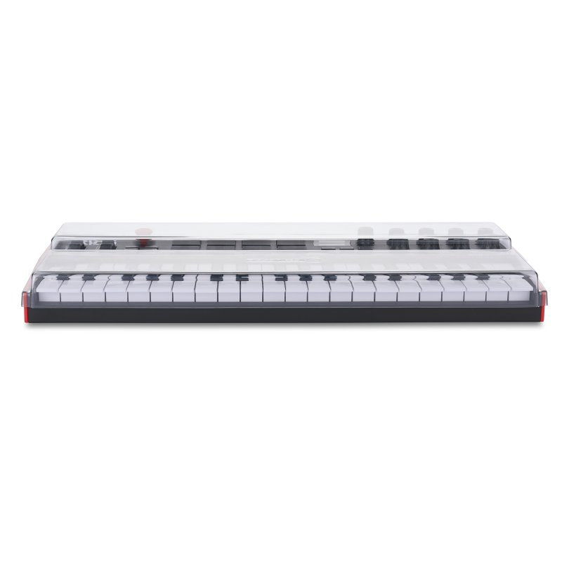 Decksaver keyboard cover for AKAI MPK Mini Plus protecting electronic music keyboard from dust and damage.