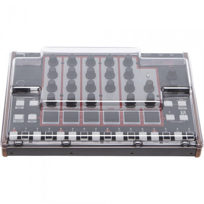 Decksaver controller cover for Akai Rhythm Wolf groovebox, transparent smoked plastic protection for drum machine.