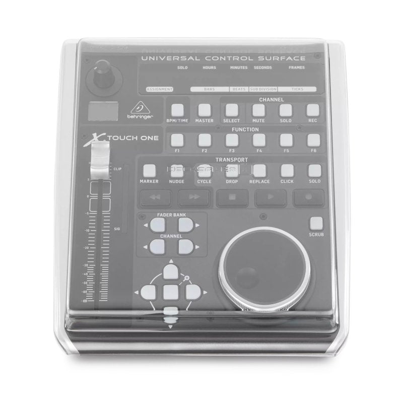 Decksaver cover for Behringer X-Touch One producer controller, clear protective acrylic cover on a music production device.