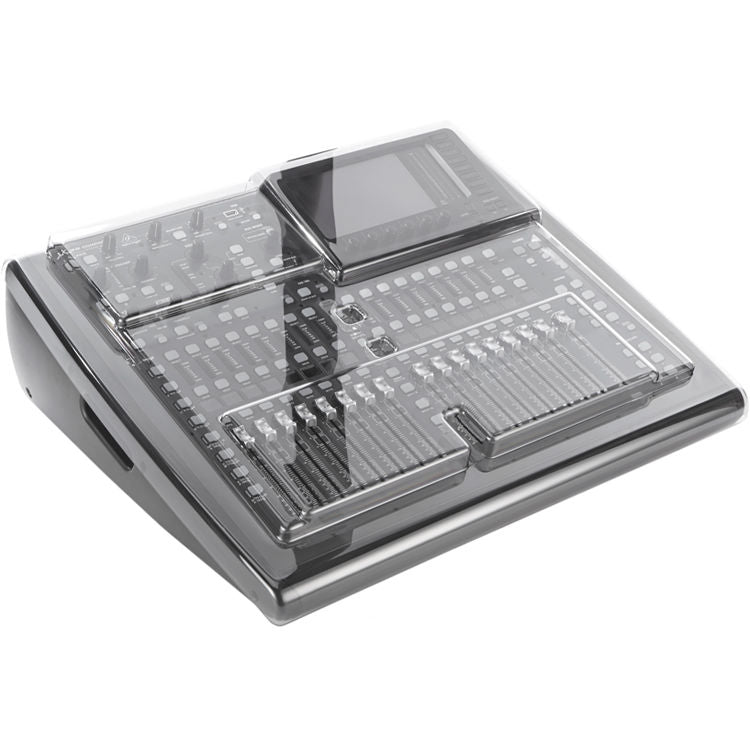 Decksaver Behringer X32 Compact mixer cover in smoked clear plastic, designed for pro audio mixer protection.