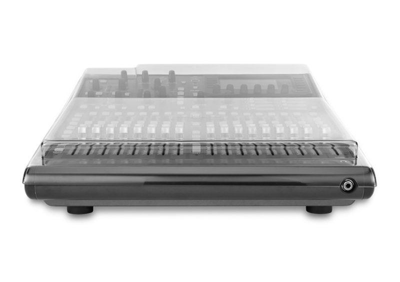 Decksaver Behringer X32 Producer pro audio mixer cover in smoked and clear plastic, designed for protection and durability.