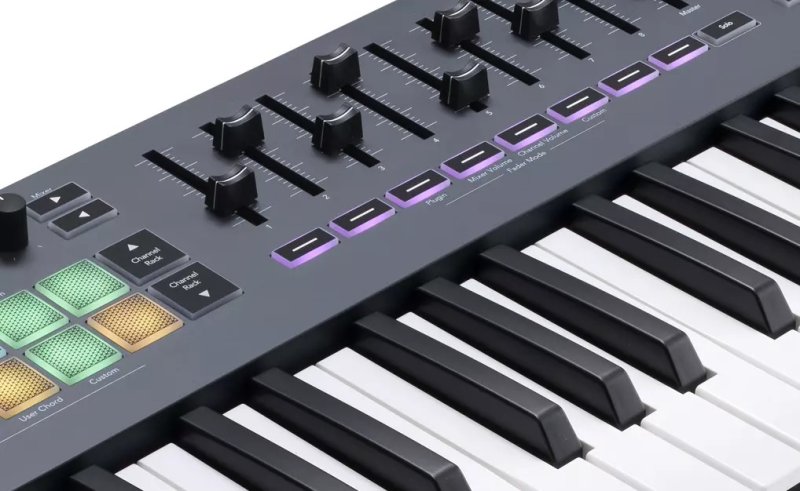 Novation FLKEY-61 61-Key MIDI Controller Keyboard with 16 RGB-backlit Pads, 8 Knobs, 9 Faders, and Pitch Bend 